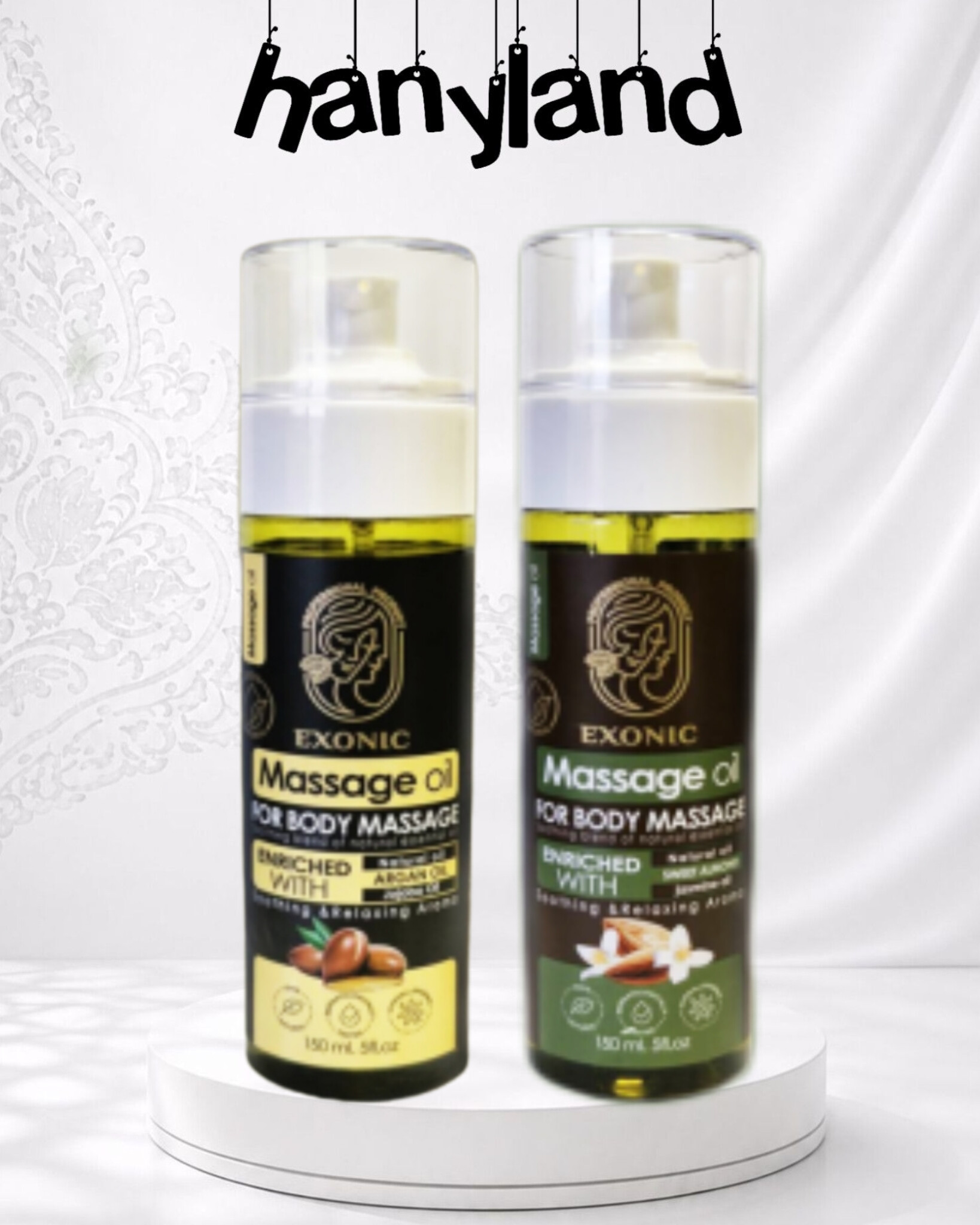 روغن ماساژ بدن اکسونیک 150 میل | نرم کننده و آبرسان پوست غنی شده با آرگان، بادام شیرین و یاس